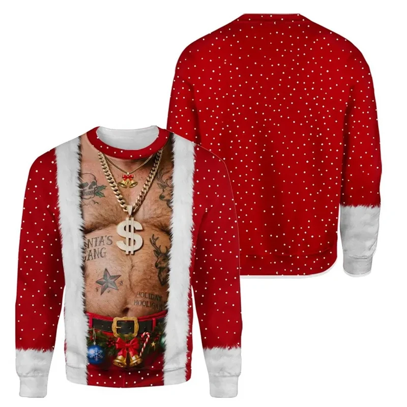 Neuartiger hässlicher Weihnachtspullover, lustiger 3D-Sweatshirt mit Fake-Muskel-Grafik, Unisex-Pullover für Herbst und Winter, Familienfeier, Weihnachtsgeschenk – Detail 6