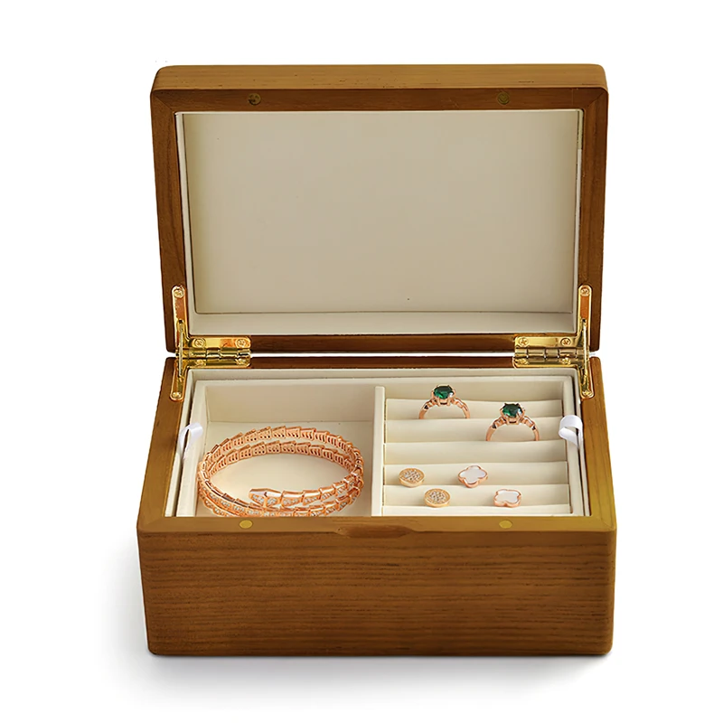 Oirlv Wooden Jewelry Organizer Solid Wood Storage Box With Upper Lower Layers Wooden Ring Earrings Jewelry Storage Box Organizer