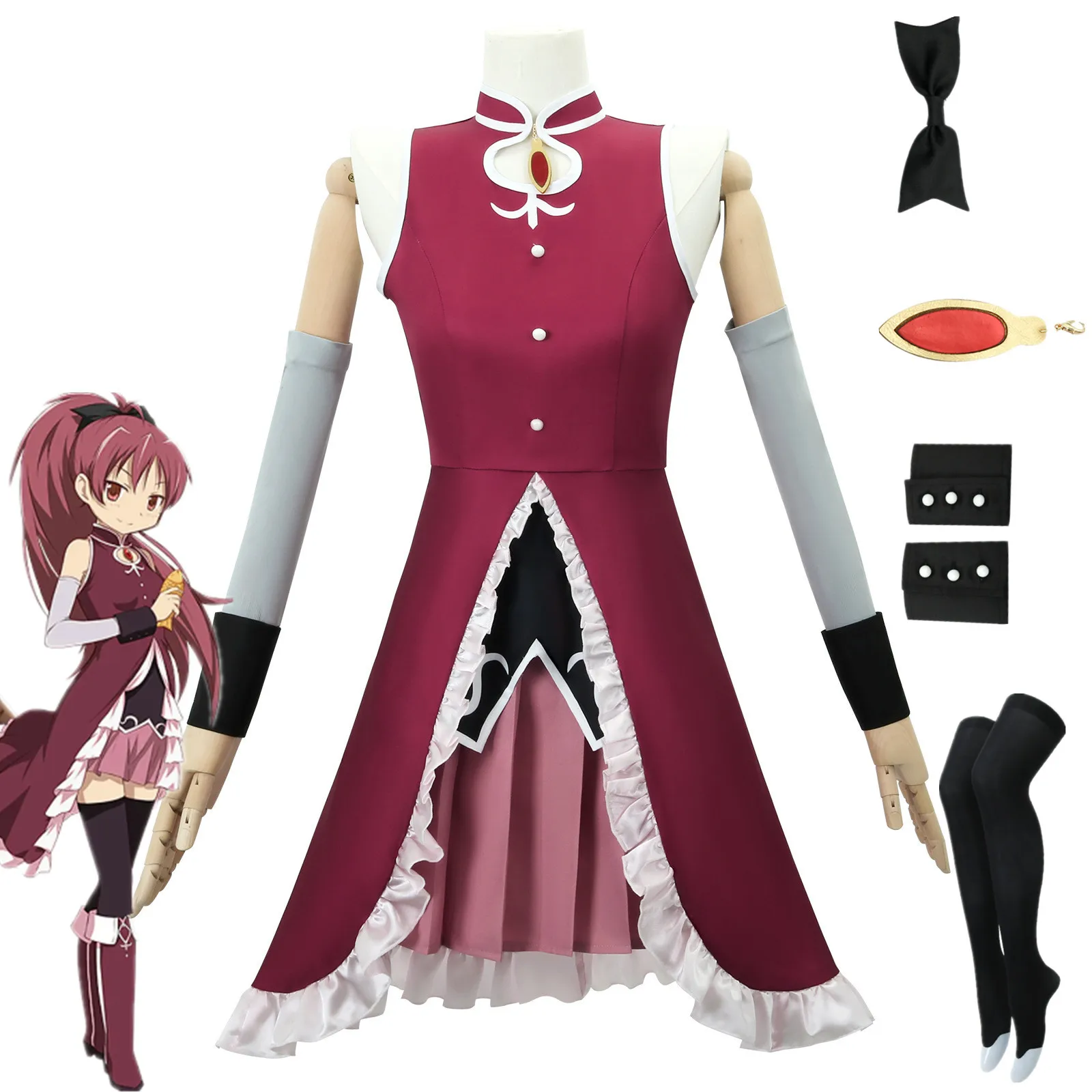 

Puella Magi Madoka Magica Kyoko Sakura Cosplay Costume Role Play Comic Con Dress Hallowmas Party suits Anime Prop