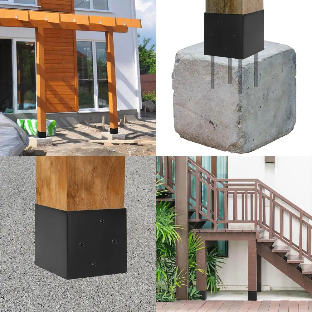 

6x6 Metal Fence Post Holder for Concrete Deck, Black Powder Coated, Fits 5.5x5.5 Wood Posts, 4-Pack