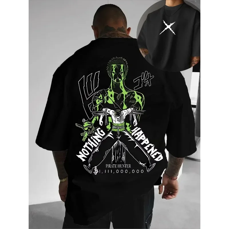 

Мужская футболка с принтом ONE PIECE Roronoa Zoro, летняя новая американская уличная трендовая универсальная футболка больших размеров с короткими рукавами для родителей и детей