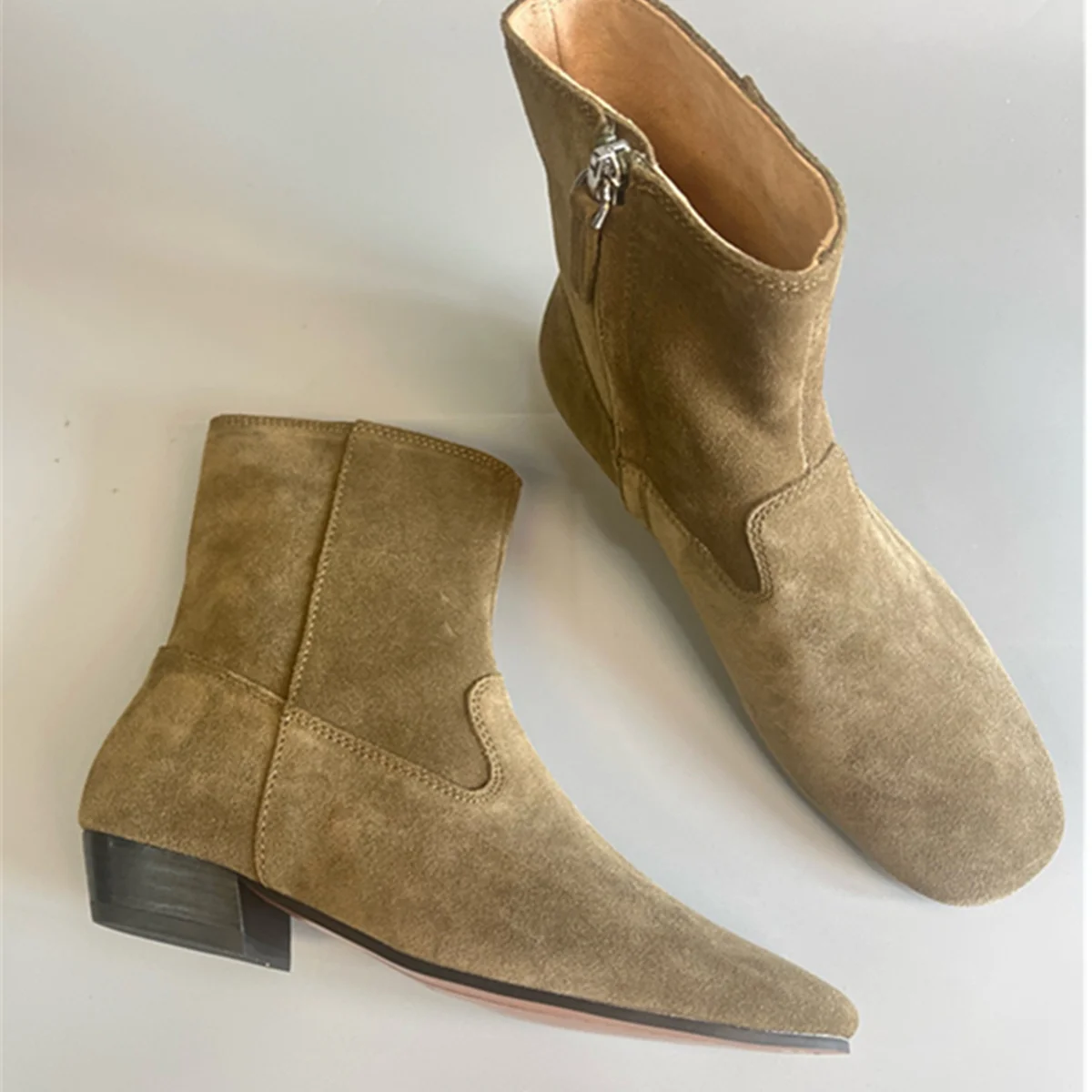 

Jenny & Dave, минималистичные британские замшевые ботильоны из овчины на низком каблуке, женская модная офисная женская обувь цвета хаки, зимние ботинки