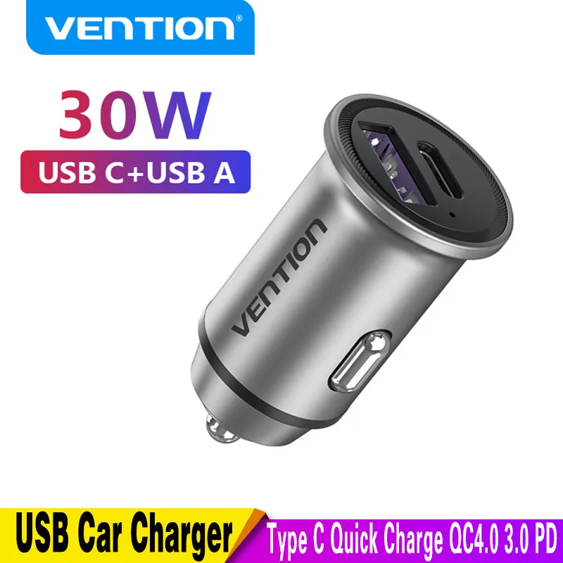 Vention 30W USB Car Charger USB Type C Quick Charge 4.0 QC4.0 QC3.0 PD Fast Charging for iPhone Xiaomi Mobile Phone PD Charger