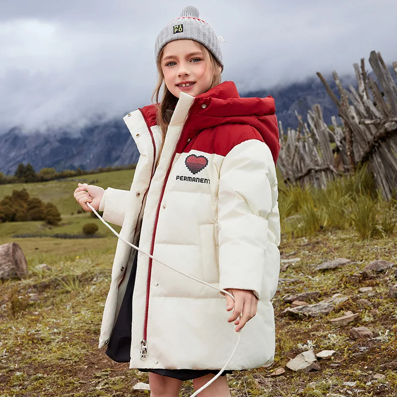 Russian -20 Degree Children Duck Down Jacket Love Thick Warm Windproof Kid Girl Puffer Jacket Hooded Zipper 4-12Y Boy Outerwear