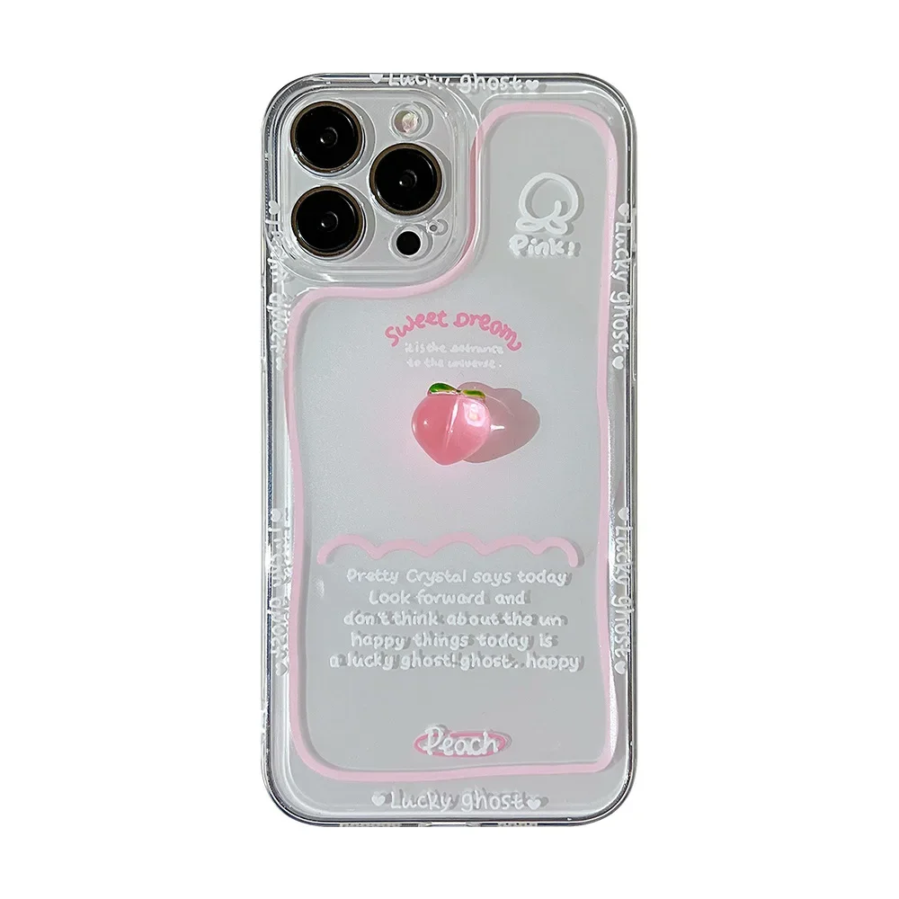 Kawaii crystal peach sweet girls transparent Phone Case For iPhone 16 15 14 13 11 12 Pro Max XR 14 15 16 Plus case Cute Cover