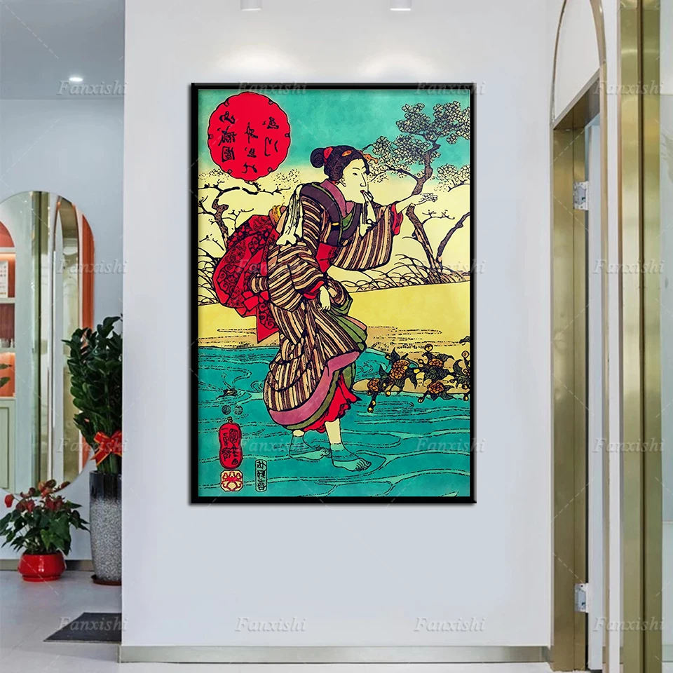 Japan Wall Art Canvas Painting Poster Japanese woman People Prints|Vintage Japanese Posters | Abstract Modular Prints Home Decor