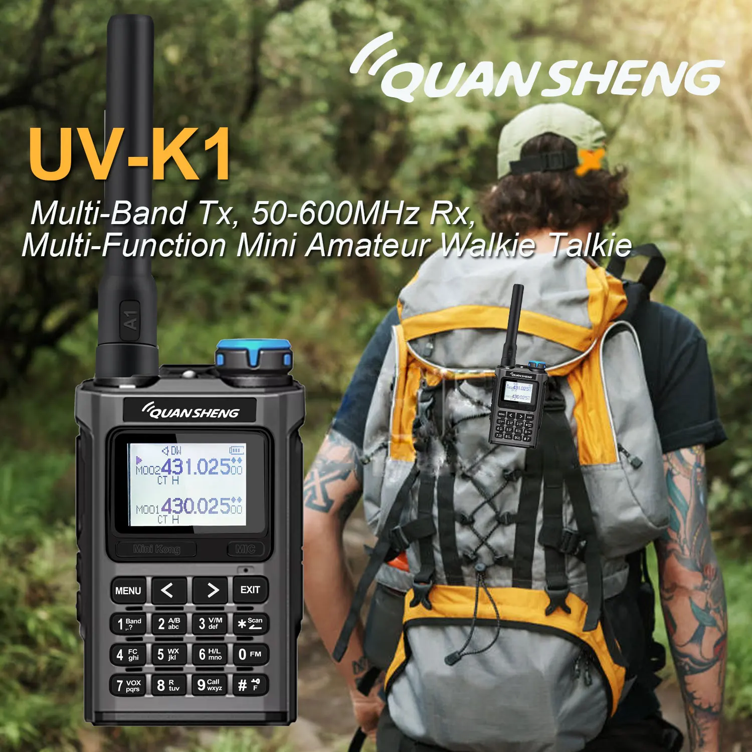 Quansheng UV-K1 Two Way Radio 50-600MHz Full Band AM/FM Modulation Functional Type-C Charging Mini Handheld Walkie Talkie