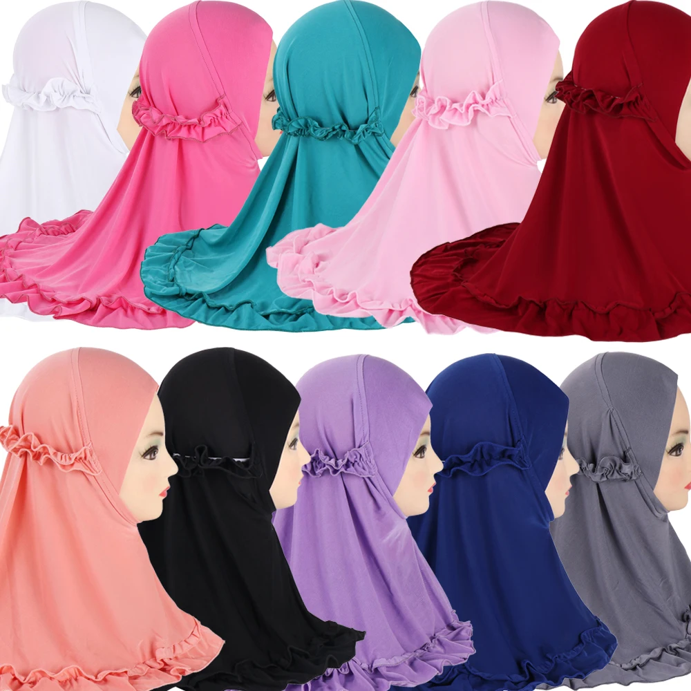 

Исламский детский платок Рамадан Ид Амира Мусульманская девушка Хиджаб с рюшами Арабская шаль Полное покрытие Тюрбан Шапка мгновенного ношения Шапка 2-6 лет