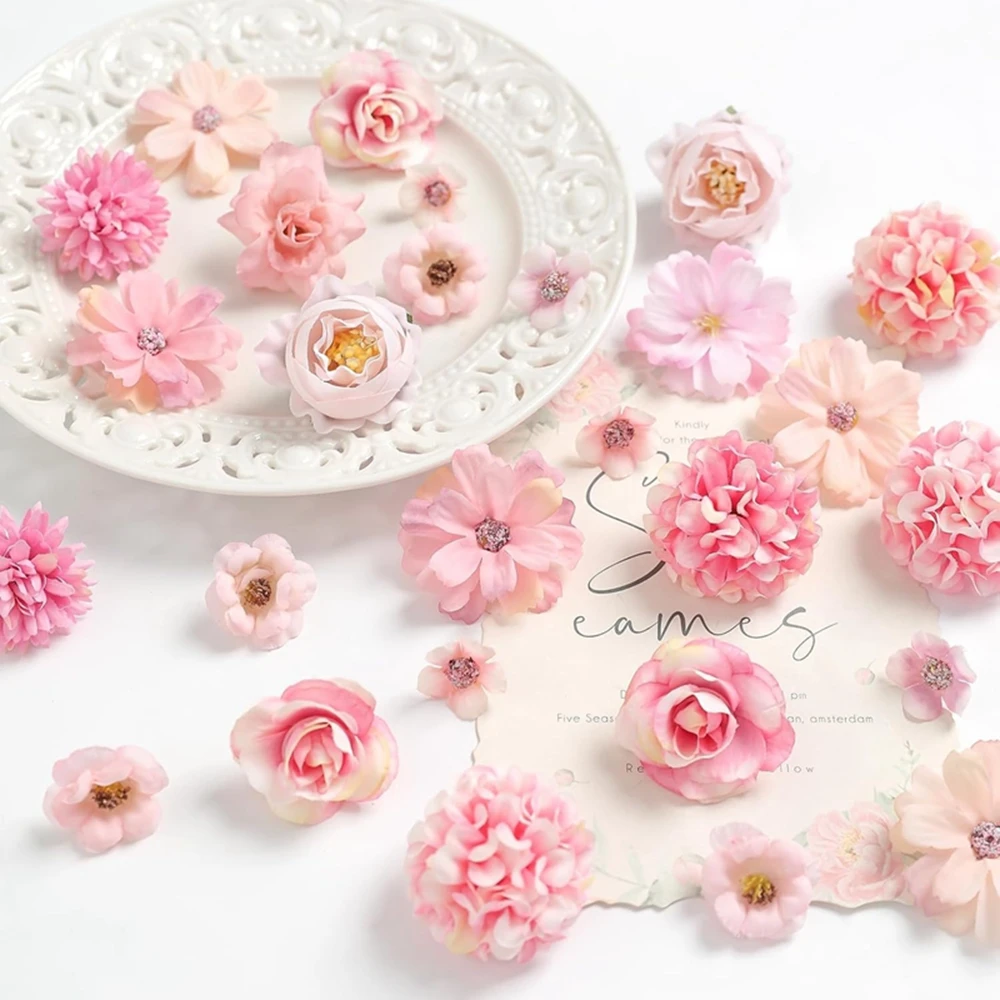 

20Pcs Mixed Artificial Flowers Silk Rose Fake Flowers Head for Home Decor Wedding Decoration DIY Craft Garland Bouquet Accessory