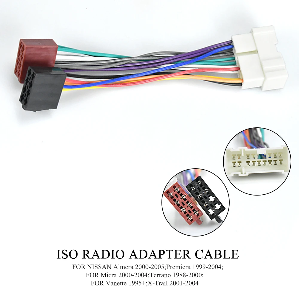 Cable Adaptador de Estéreo para Auto ISO para Nissan Almera, Primera, Micra, Terrano, Vanette, X-Trail 1999-2005