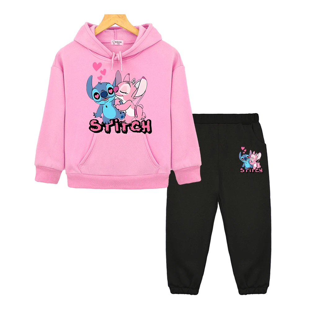 

Stitch Disney print hoodies Sweatshirt y2k sudadera Fleece Long hoodie+Pants kids Day gift disney pullover boy girl Hooded Sets