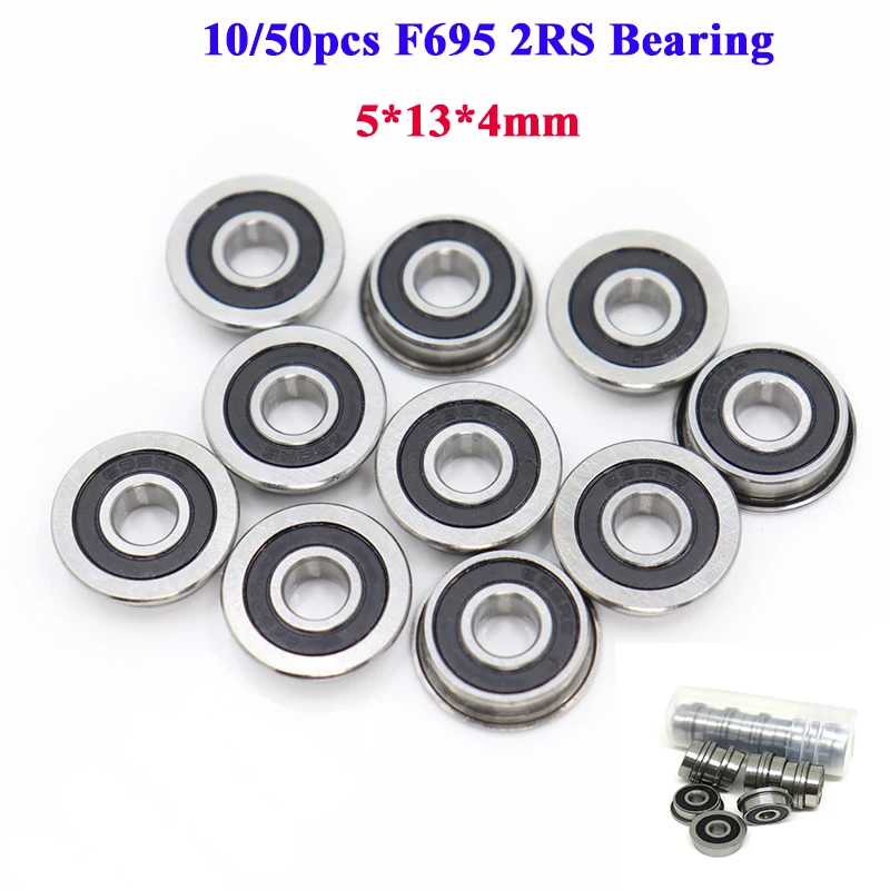 10pcs/50pcs F695 2RS Bearing 5*13*4mm ABEC-5 Flanged Miniature 5x13x4 Ball Bearings F695RS For VORON Mobius 2 / 3 3D Printer