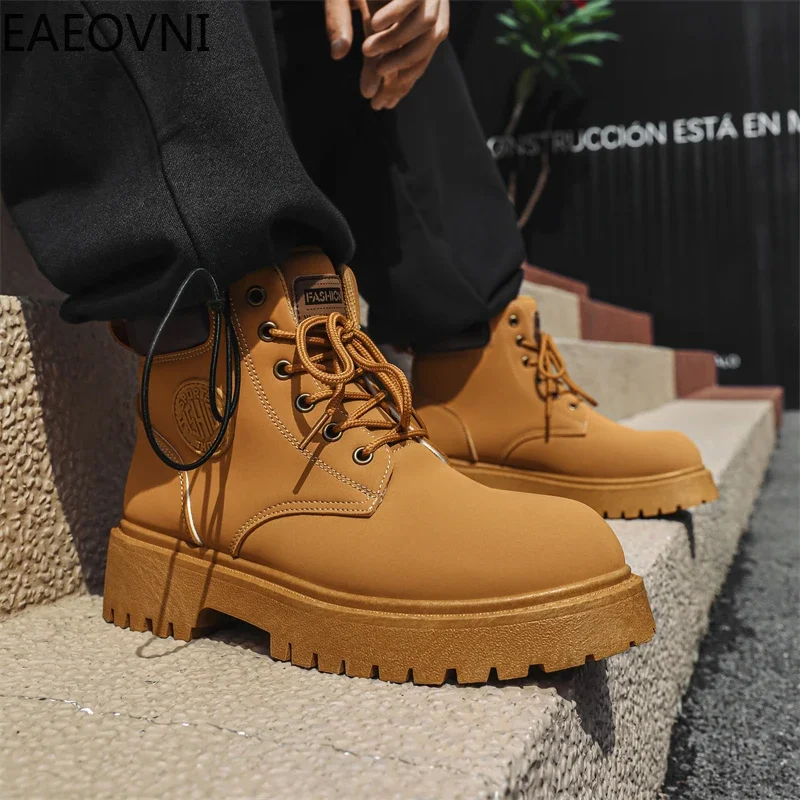 Platform Boots Snow Boot Trendy All-match Wear-resistant Height-increasing Booties for Men Personality British Style New Style