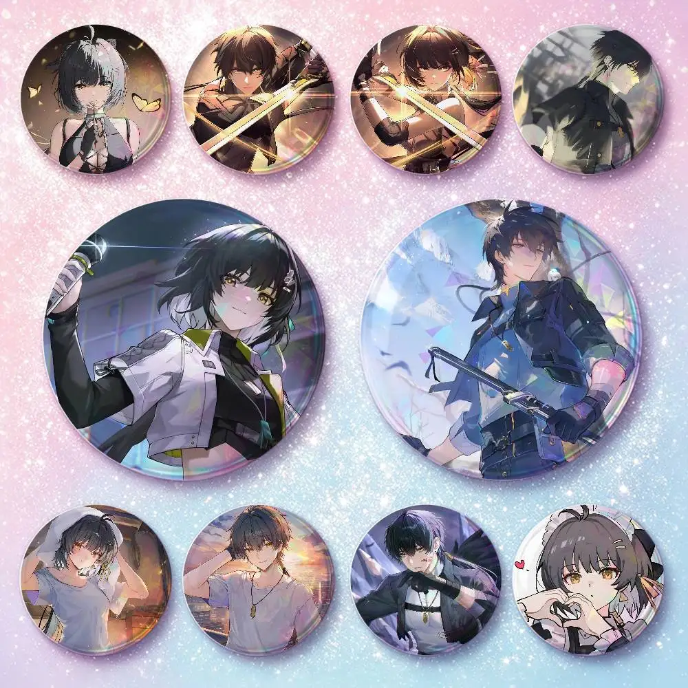 Cartoon Anime Game Wuthering Waves Rover Badges Round Cosplay Pin Bag Decor Fans Collect Friends Gifts Brooch Souvenir
