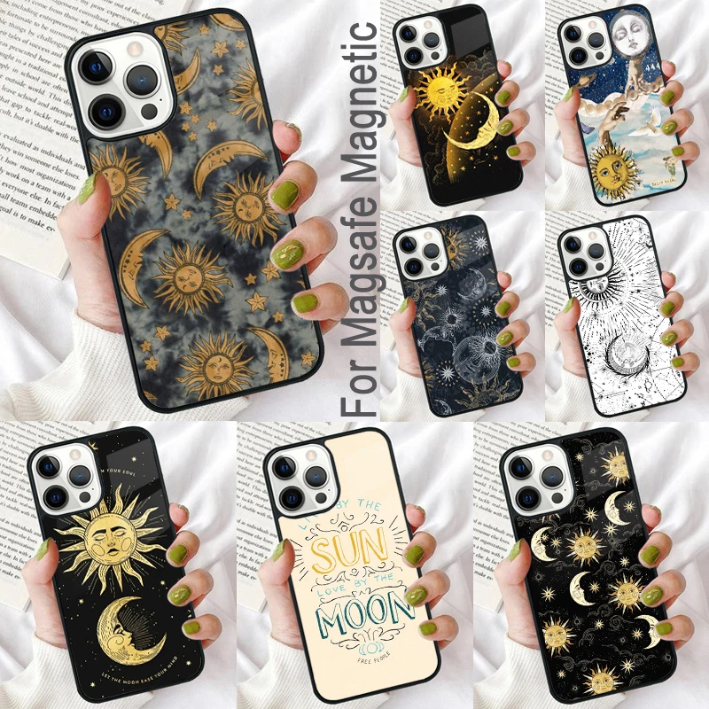 

Love Sun Moon Magnetic Soft Phone Case for iPhone 16 Promax 15 Pro 13 14 Plus 11 12 Mini MagSafe Coque