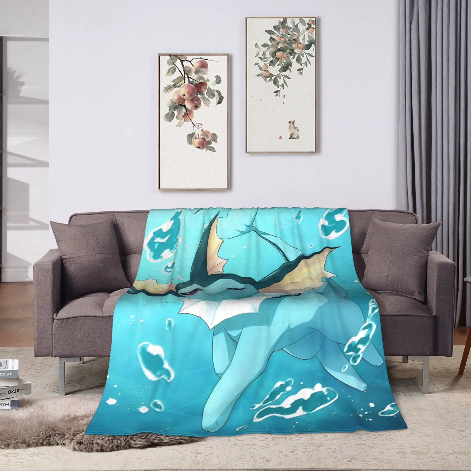 Anime Glaceons Aquatic Theme Blanket Pokemoned Quality Super Soft  Throw Blanket Winter Travel Office Outdoor Bedspread