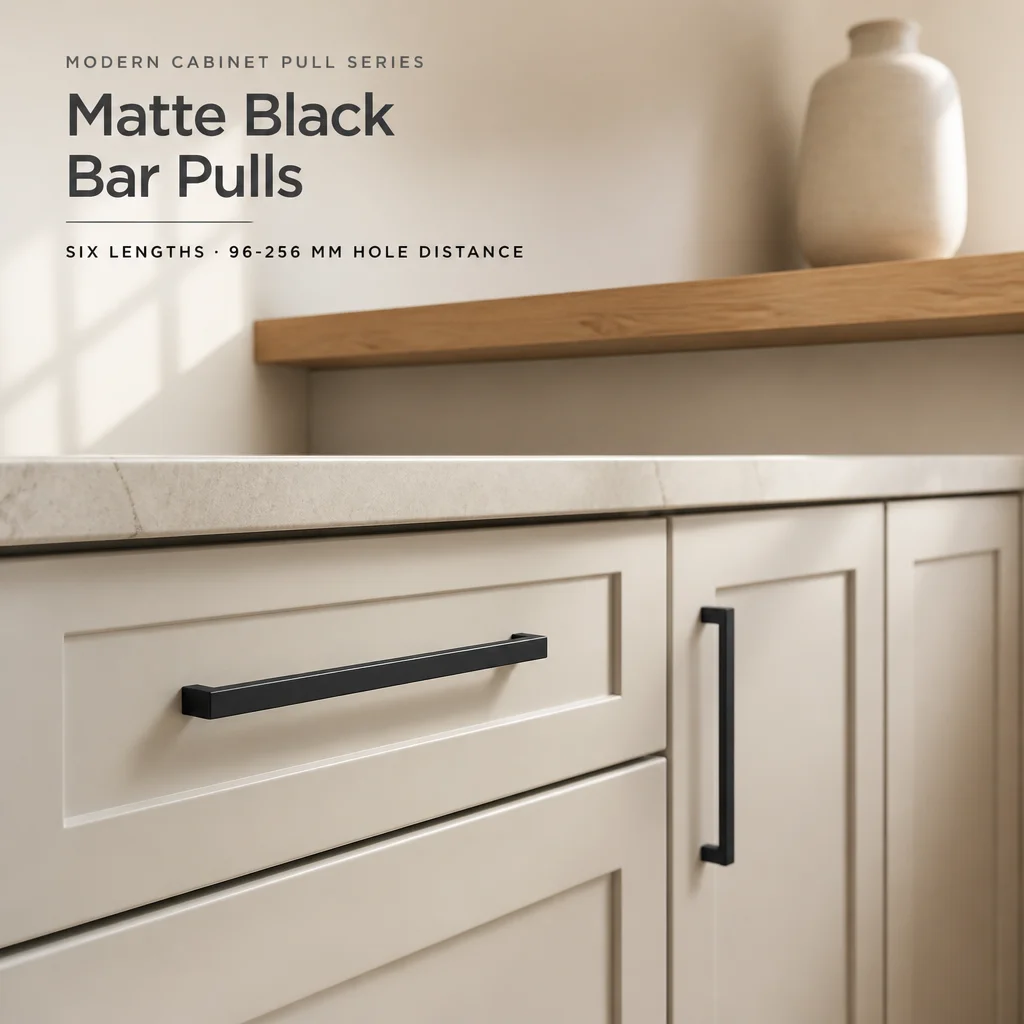 Matte Black Cabinet Handles Kitchen Drawer Pulls Bar Handle Zinc Alloy Modern Hardware For Dresser Wardrobe And Cupboard Doors