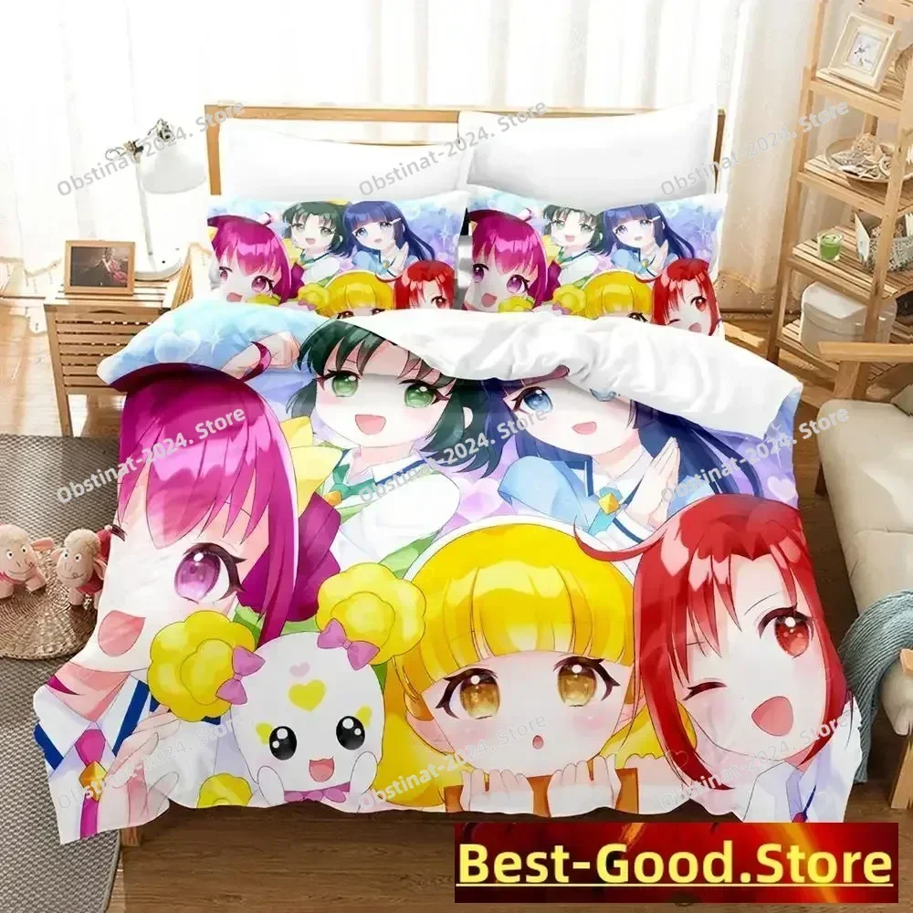 Precura do sorriso do Kawaii 2023! Conjunto de cama estampado capa de edredão fronha conjunto de cama lençol colcha capa completa queen king size