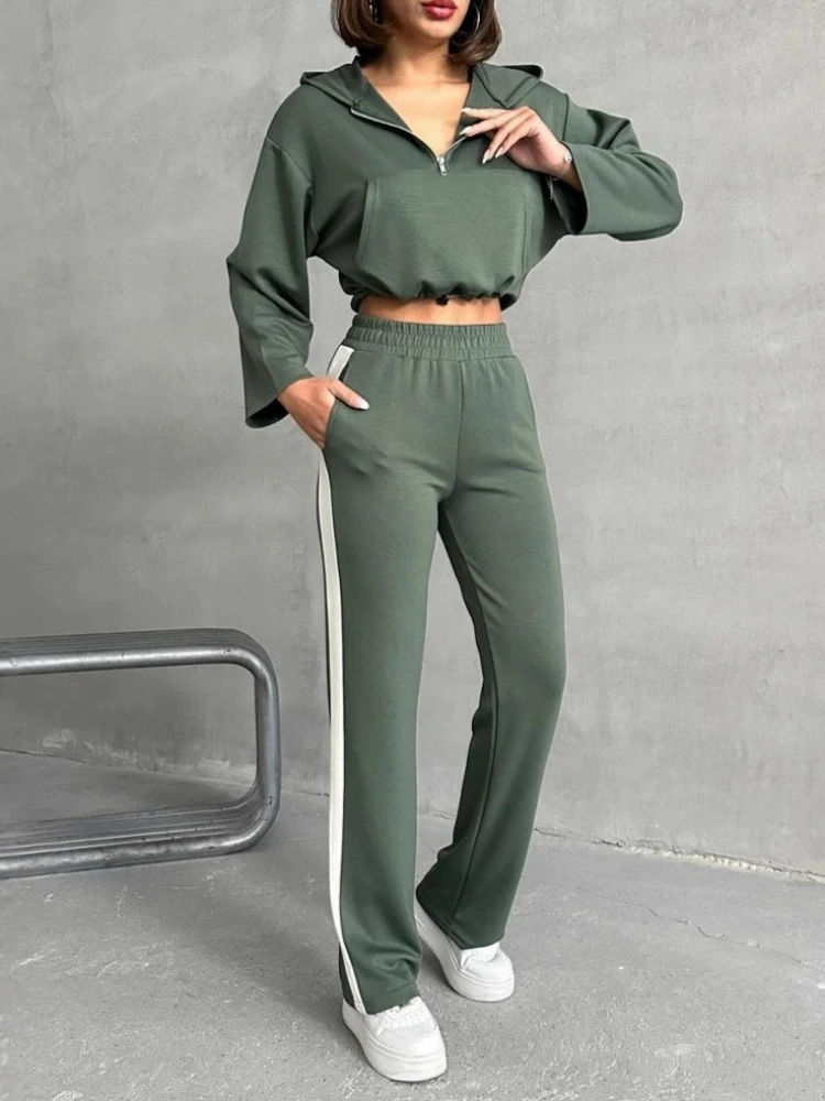 European and American casual street style slim-fit top, tight-fitting trousers, two-piece sportswear, crop top sportswear
