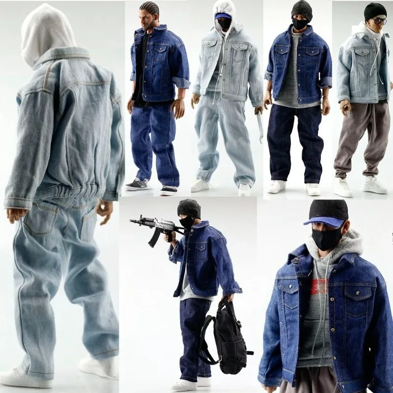 1/6 Scale Male Soldier Fashion Denim Top Coat Jacket Loose Jeans Pants Clothes Model for 12