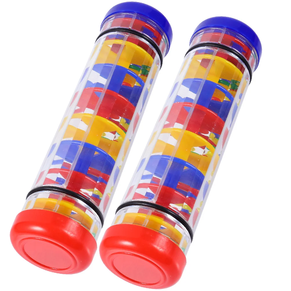 

2Pcs Rain Sound Maker Durable Plastic Musical Instrument for Early Education Rainbow Rattling Beads Rain Sound