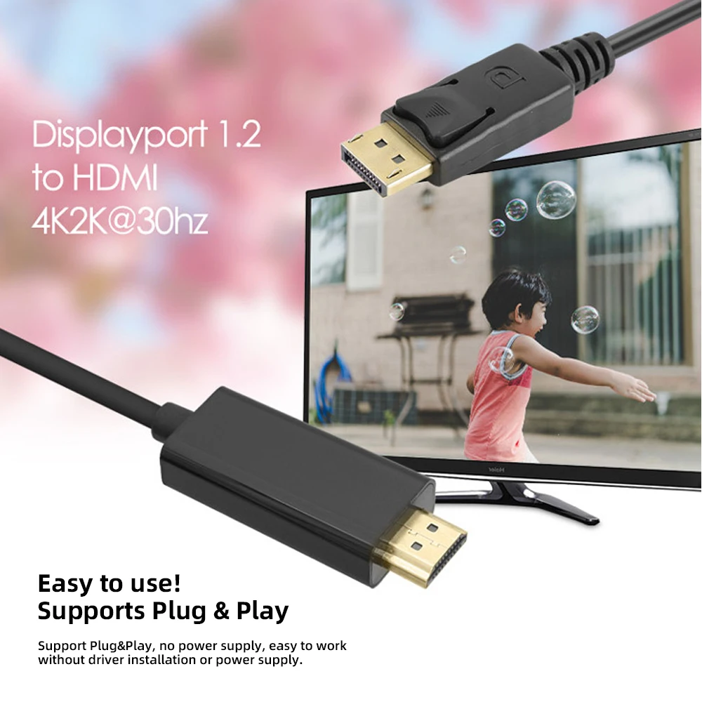 DP to HDMI Adapter Data Cable 4K Data Cable HD Computer Monitor HD Transmission Cable Display Port 1.2 HDMI