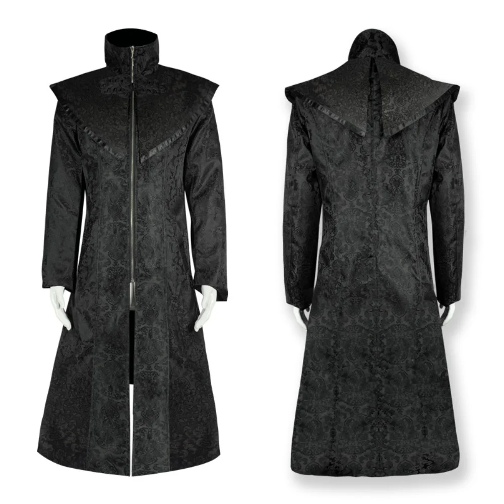 

Medieval Vintage Cosplay Costumes Gothic Steampunk Long Coat Black for Men Missionary Halloween Carnival Party Clothes Role Play