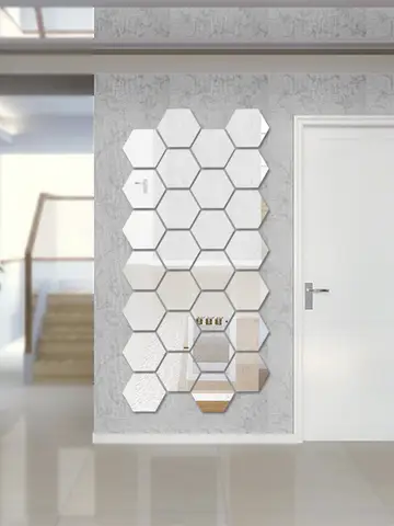 12PCS/Lot Geometric Solid Hexagonal Mirror Wall Stickers DIY With Built-in Adhesive and Removable Home Decoration