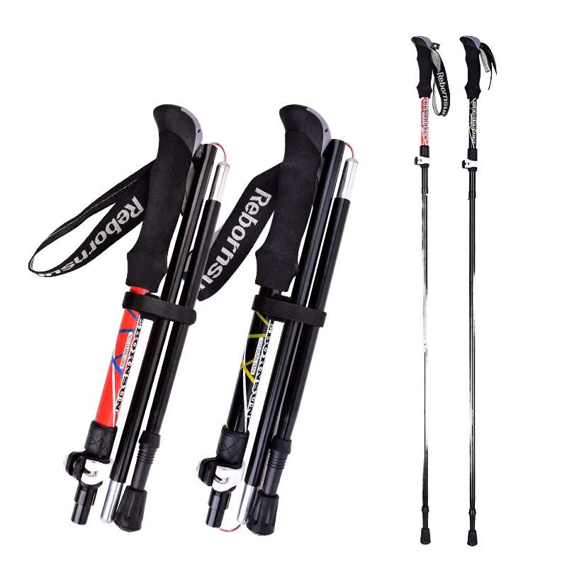 Lightweight Carbon Trekking Cane Aluminum Alloy Adjustable Height Non-Slip Walking Stick with Rubber Tip for Camping Hiking