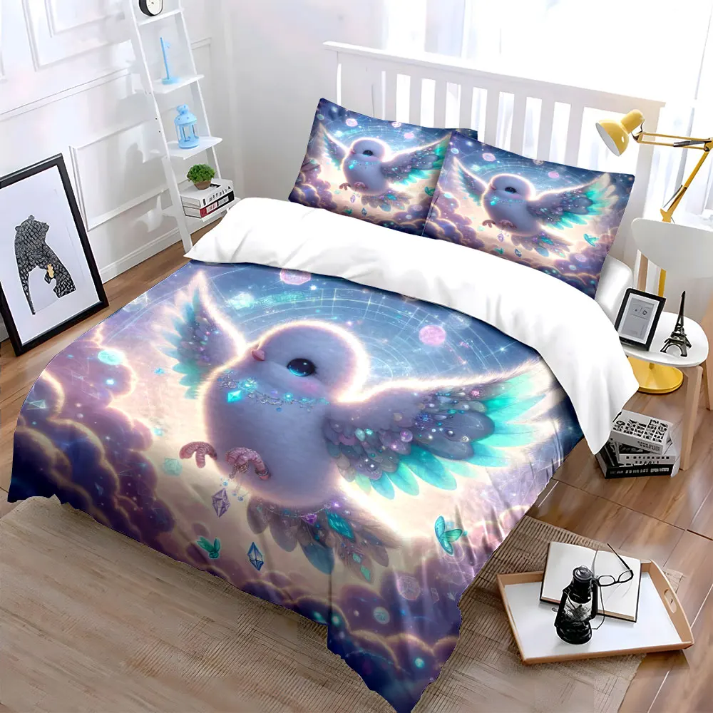 Dreamy Sparkling Flying Bird Printed Duvet Cover Set1 Duvet Cover+2 PillowcaseMulti Size Bedroom Bedding Decor Luxury gifts