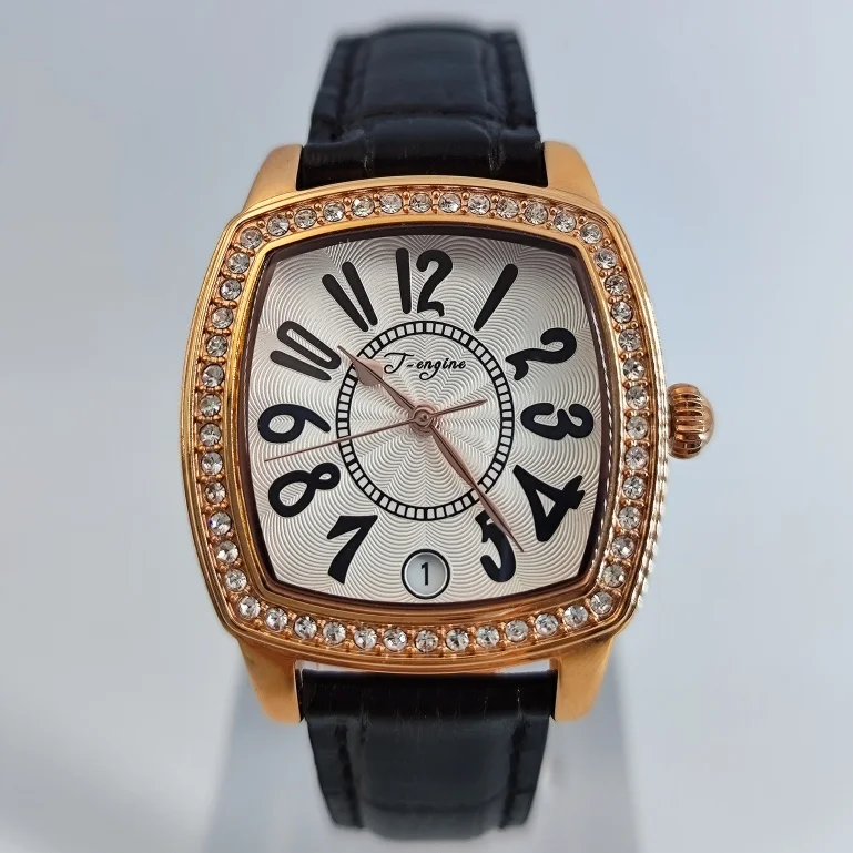 

SPARKTIME Hot Selling Rose Gold Square Business Quartz Wristwatch Leather Strap Diamond Bezel High Quality Elegant Female Watch