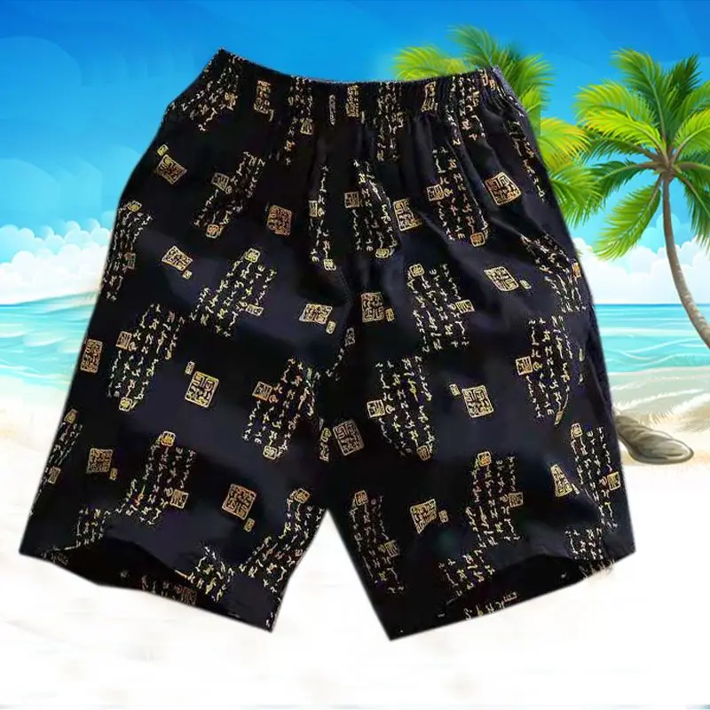 Calções de praia básicos masculinos, calças esportivas casuais, roupas de ginástica, roupas de banho estampadas, calças soltas, novas