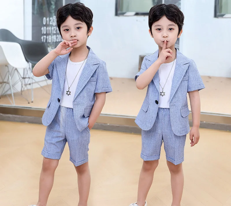 Baby Boys Summer Suit Kids Jacket Shorts 2Pcs Photograph Suit Children Birthday Graduation Set Wedding Performance Party Dress