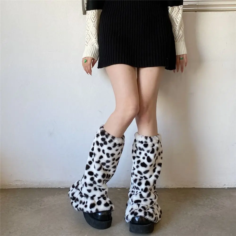

Soft Leopard Print Winter Leg Warmers Dot Stripe Y2K Furry Leg Warmers Kawaii Pleated Long Stockings Spicy Girls