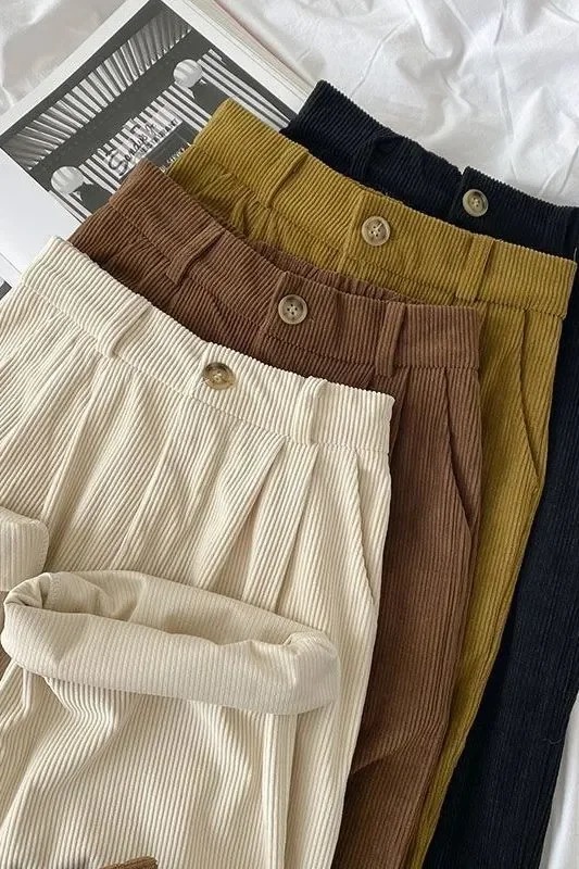 여성 2025 가을 겨울 두꺼운 신상 하이웨이스트 코듀로이 스트레이트 슬림 캐주얼 와이드 팬츠