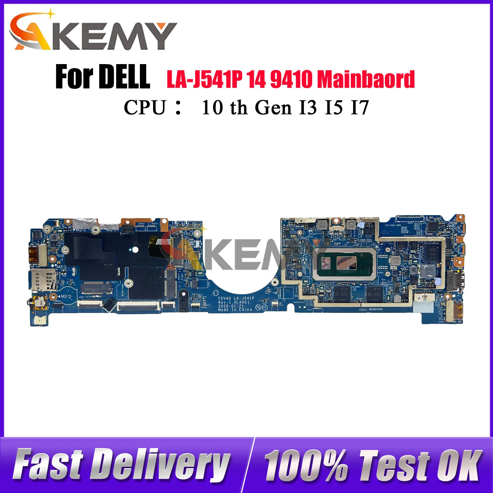 

Материнская плата для ноутбука DELL Latitude 9410 LA-J541P с процессором I5 I7 10-го поколения 8 ГБ 16 ГБ 081YC4 0NF67M 100% полностью протестирована