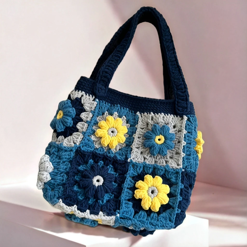 

DIY Crocheted Daisy grandmother checkered hand-held bag Make a grandmother checkered crocheted thread storage bag for friend