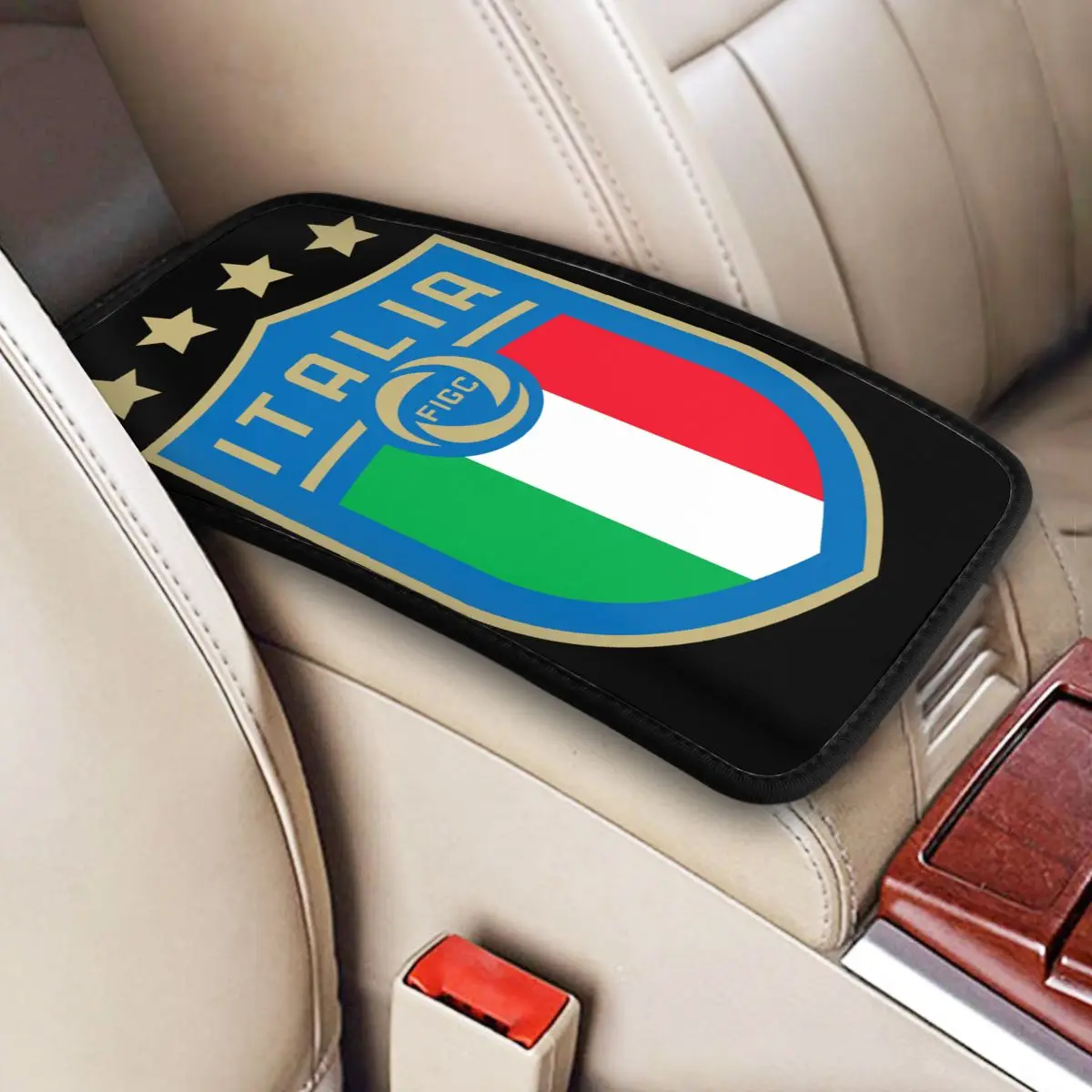 Custom Italia Figc Car Armrest Box Pad Anti-Slip Italian Football Gift Car Interior Accessories Cushion Pad Universal Style