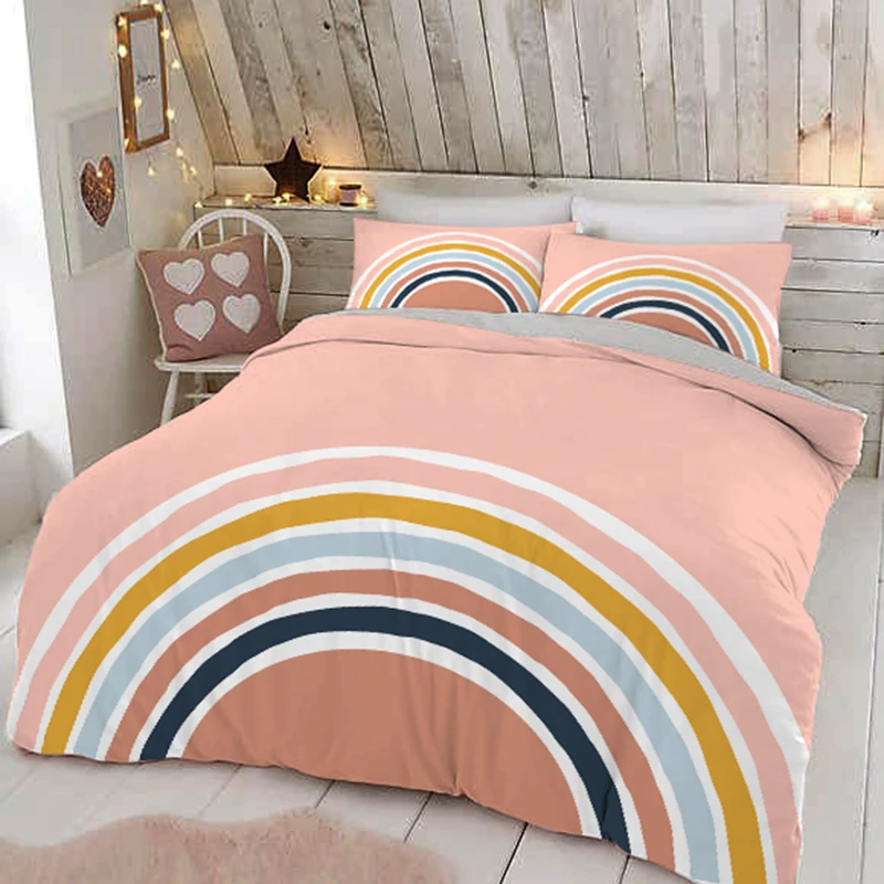 Trendy Colors Rainbow Bedding Set Baby Kid Bedroom Decor Duvet Cover with Pillowcases Full King Queen Size Polyester Quilt Cover