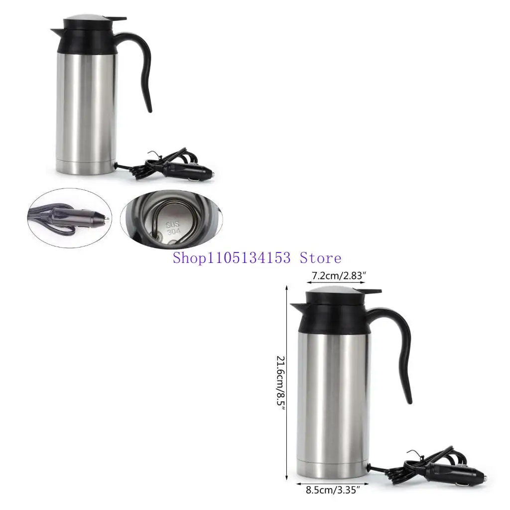hg89 Car Kettle Boiler 750ml Car Heating Travel Cup Stainless Steel Mug Car Coffee Cup Warmer 12V/24V for Car