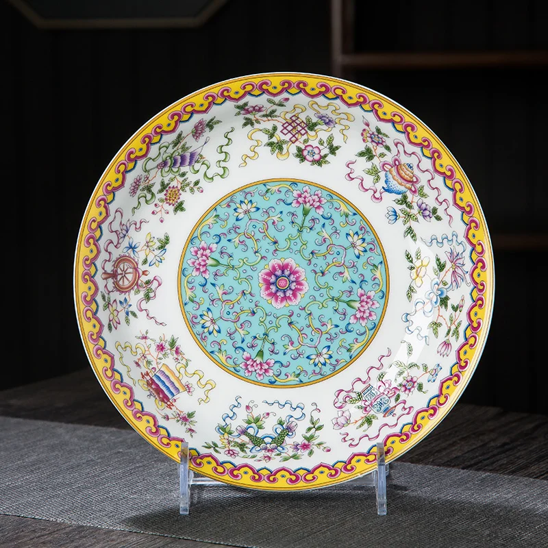 Jingdezhen Ceramic Enamel Vegetable Plate Deep Plate Rice Plate Chinese Household High Temperature Ceramic Creative Plate