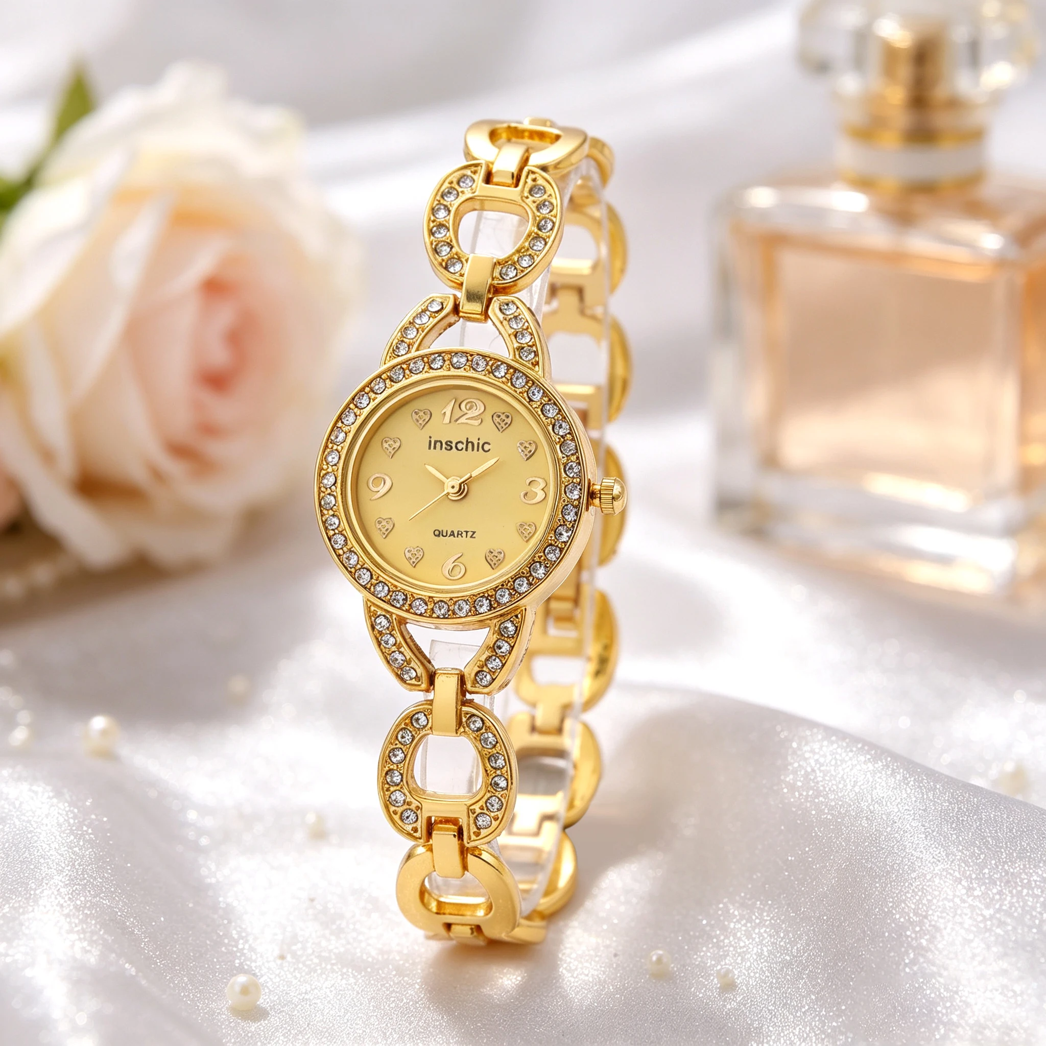 1 piece French elegant shiny women's quartz watch for time reading, suitable for daily wear