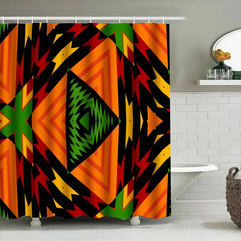 ستارة دش عصرية مقاومة للماء باللون الأسود الذهبي مع خطوط متموجة لتزيين الحمام مجموعة المنسوجات المنزلية