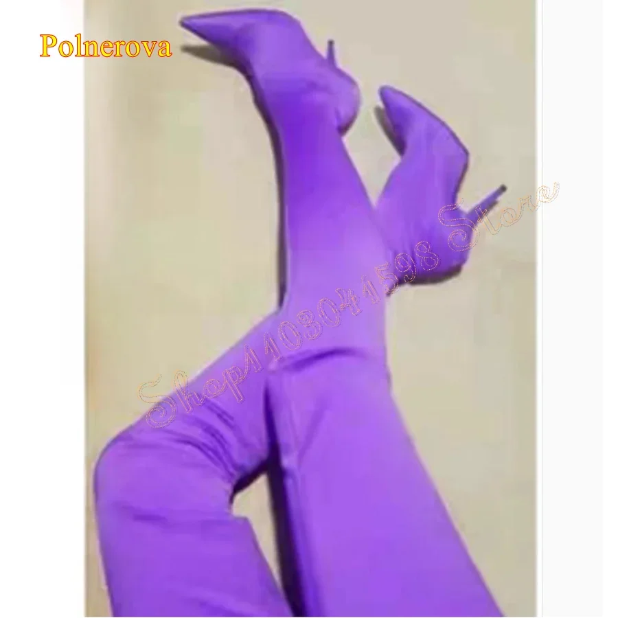 

Purple Sexy Tight Elastic Boots for Women,Pointed Toe Stiletto Thigh Boots Fashion Bar Heel Boots 2023 New Zapatos Para Mujere