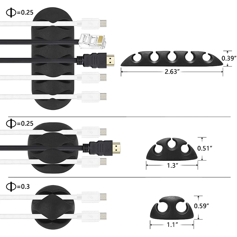 RISE-147 Pcs Cable Management Cord Organizer Kit,Cable Zip Ties Self Adhesive Clips Extension Cord Organizer,Cable Straps