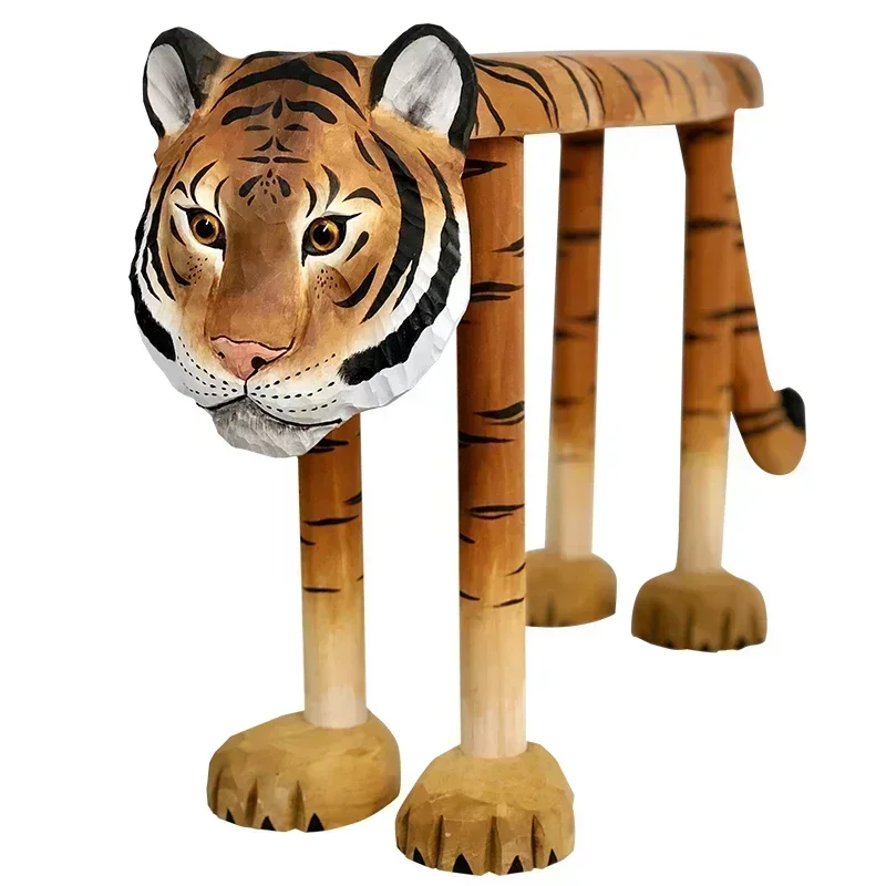 Shoe changing stool household door solid wood hand-carved creative tiger head porch shoe stool low stool town house ornament