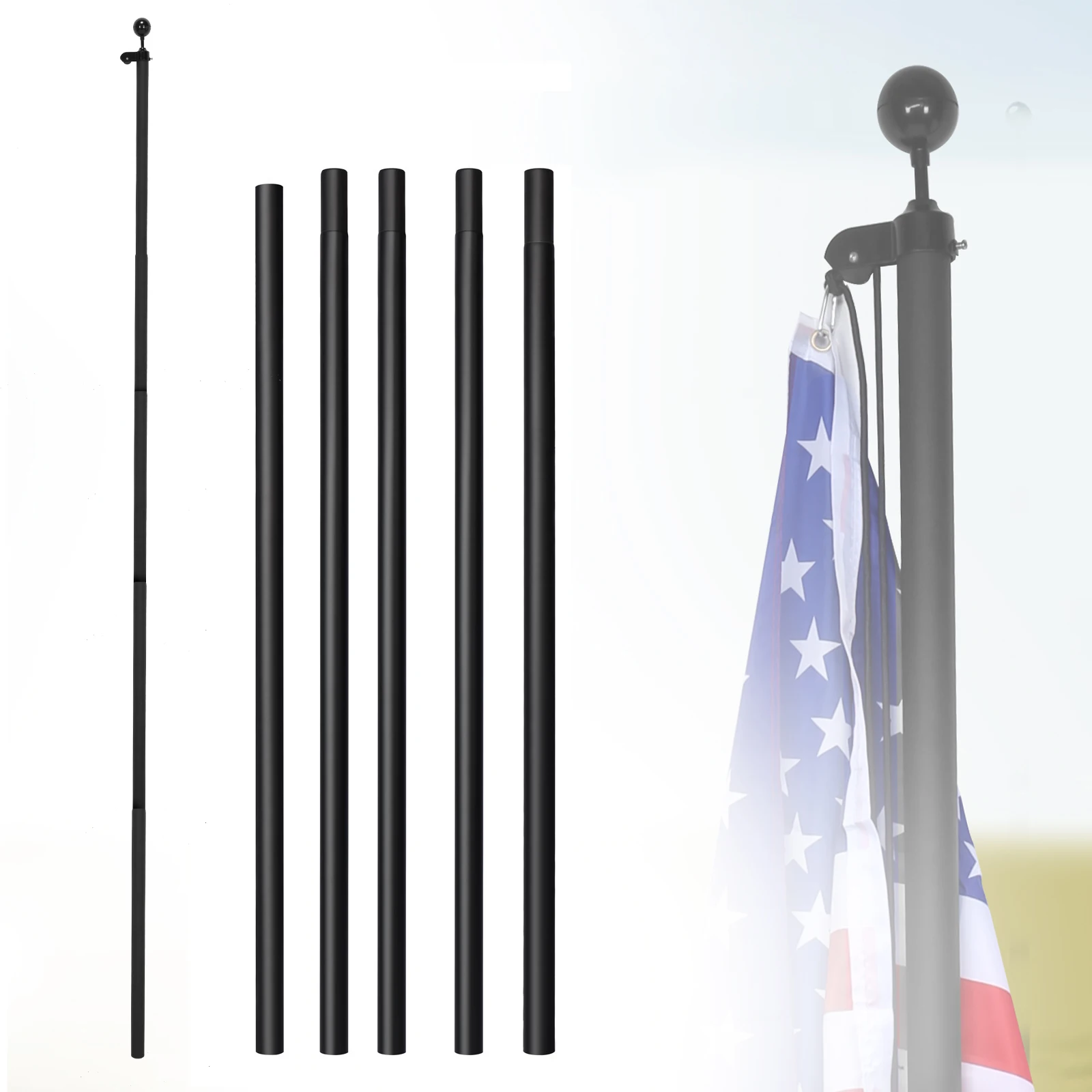 

Aluminum Alloy Flag Poles Extra Thick Anti-tangling Flagpole Kit with 360° Rotating Rings Clip for Residential Outdoor Porch