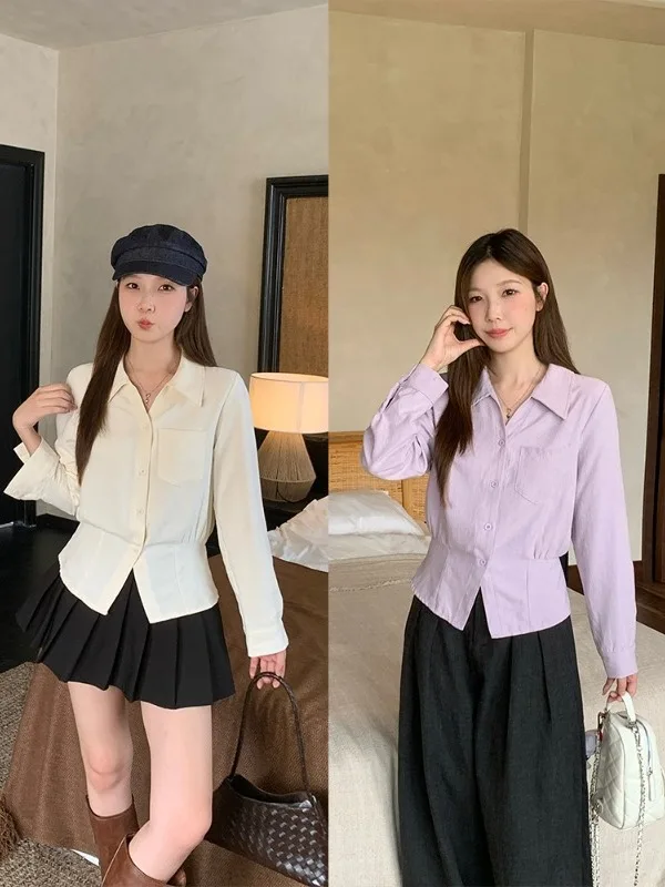 

Женская рубашка больших размеров в корейском стиле с длинным рукавом, модная, приталенная, повседневная, дышащая, из полиэфирного волокна