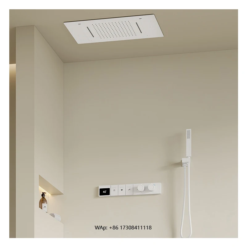

Digital Temperature Controlled Bathroom Shower Set Contemporary Brass Waterfall Including Rain Jet Soft Massage
