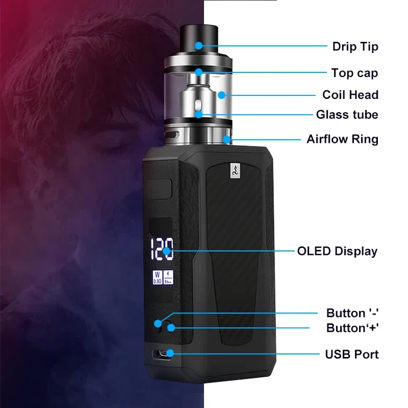 Электронная сигарета в виде ручки, 120 Вт, 1800 мАч, 2,5 мл